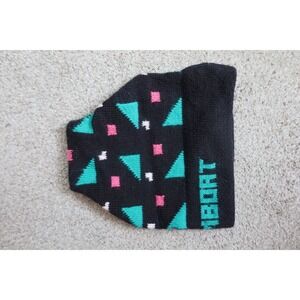 Vintage‎ Igloos 90s Wool Knit Ski Beanie Hat Geometric Teal Pink Black